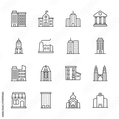 Set of Building icon for web app simple line design