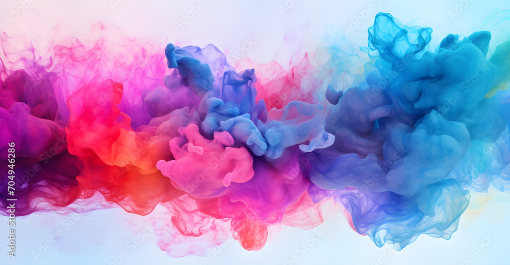 Puffs of pink and blue  smoke,  color blobs abstract background