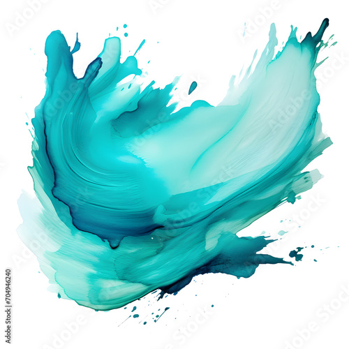 Watercolor turquoise paint brush stroke swirl isolated on white  background  © Oksana