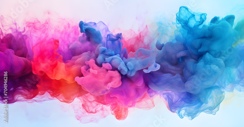 Puffs of pink and blue smoke, color blobs abstract background