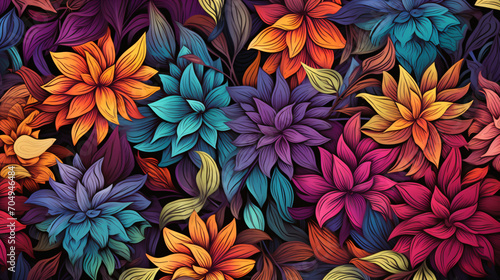 Seamless Pattern with Colorful Flowers Blooming