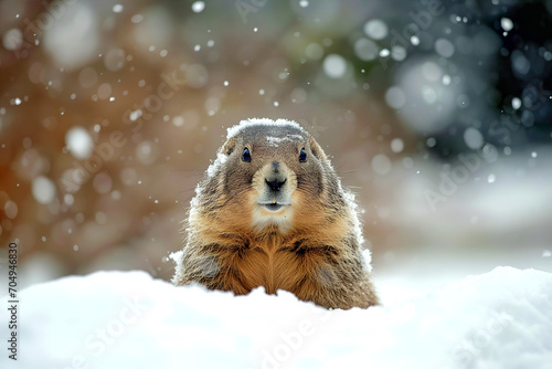 Groundhog in the Snow for Groundhog Day Celebration © FantasyEmporium