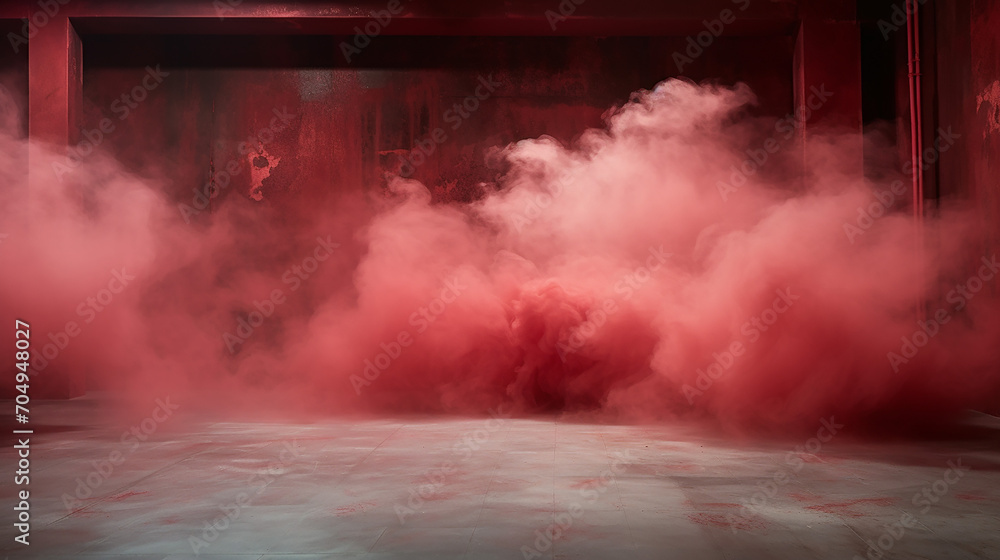 concrete flor and red smoke background