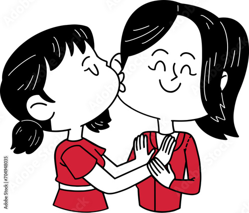 Cute girlfriend kissing cheek, valentine cartoon illustration