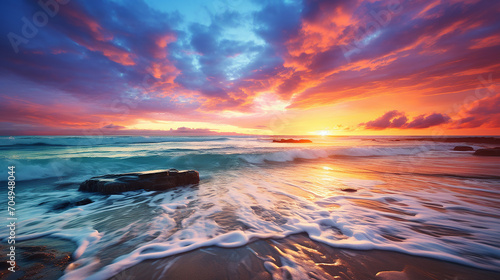 beautiful of colorful ocean beach sunrise