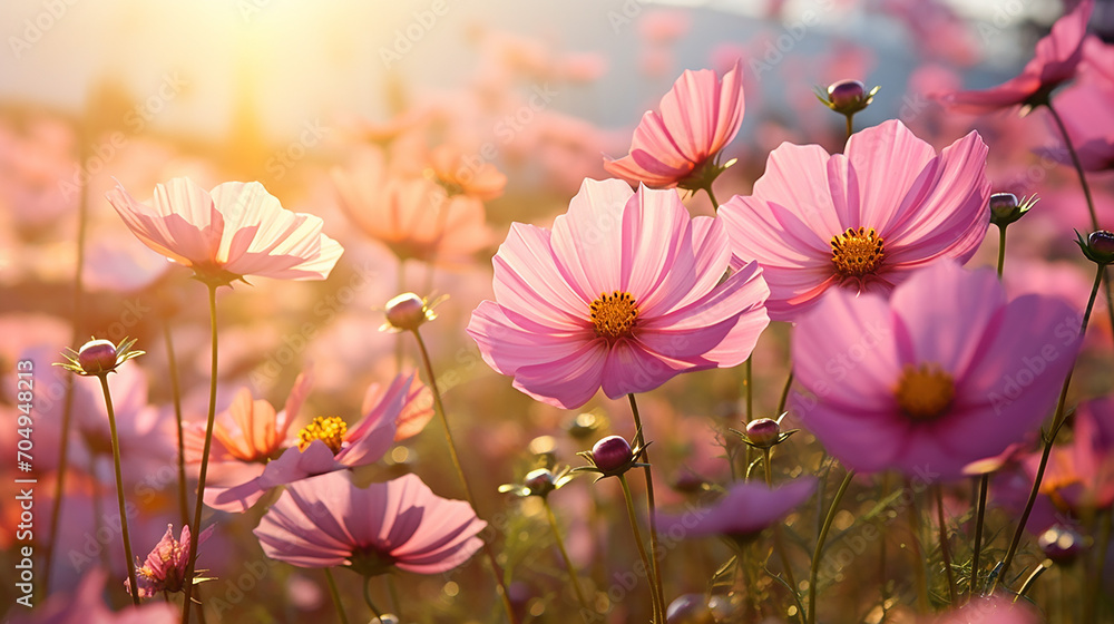 cosmos with colorful at sunlight with flowers