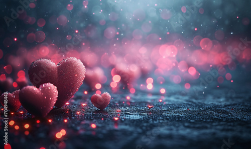 Celebrate Love: Dark Background Illuminated by Pink Bokeh Lights, Perfect for Valentine's Day with Plenty of Space to Express Loving Feelings.