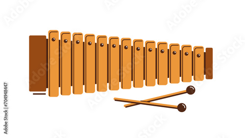 Xylophone musical instrument vector flat illustration isolated over white background, classical music instruments.