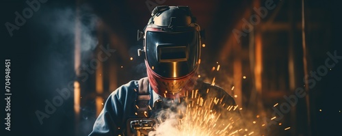 view of a welder at work in the automotive industry photo