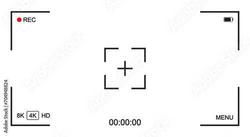 Video Camera Frame Viewfinder Overlay on Black Background. Vector Template.