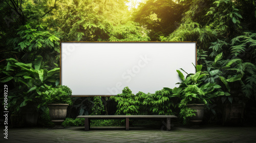 Blank billboard amidst lush greenery for eco-friendly advertising, sustainable marketing campaigns, and nature-inspired public messages © Bartek