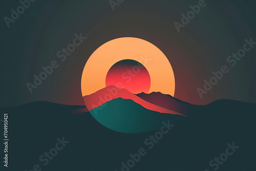 Elegant and unique mountain and sunset logo.