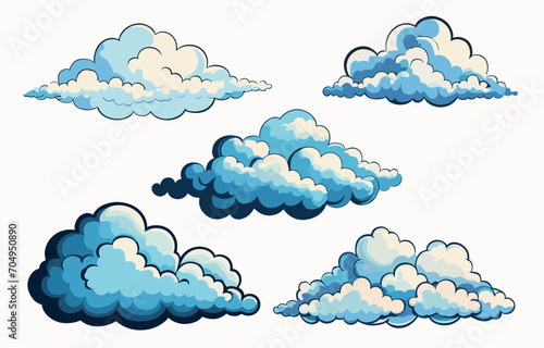 A set of cartoon clouds illustration. Comic clouds set. Realistic cloud collection vector.