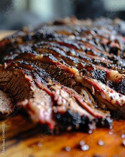 Roast brisket steak sliced and prepared on barbecue (Texas style)