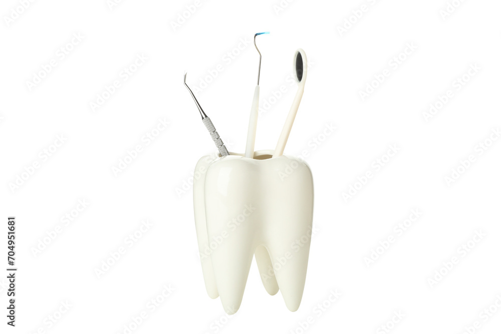 PNG tooth shaped glass with dental tools isolated on white background. PNG tooth shaped glass with dental tools isolated on white background.