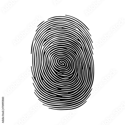 Fingerprint pattern, clear lines and swirls. Human thumbprint. Icon, pictogram, logo. Black and white illustration. Vector isolated on a white background. Security concept.