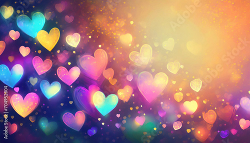 A vibrant abstract background with glowing hearts, impressionism art style photo