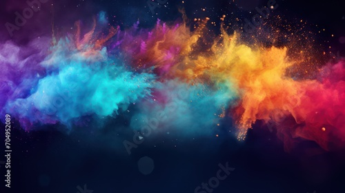 abstract colorful particles and sprinkle powder explosion for holiday celebration like holi festival. shiny rainbow lights.