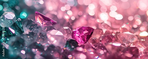 abstract emerald gem texture wallpaper background. shiny pink lights photo