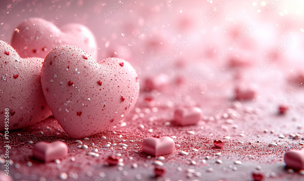 Obraz premium Sweet Valentine's Day Background: Heart and Bokeh Lights on Pink, Ideal for Heartfelt Messages with Plenty of Space to Personalize Your Text