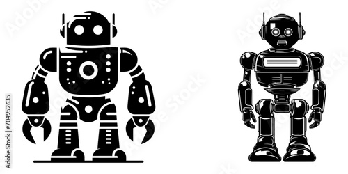 Robot black silhouettes set, vector illustration.
