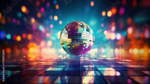 disco ball sphere with colorful disco lights at a party. abstract wallpaper background