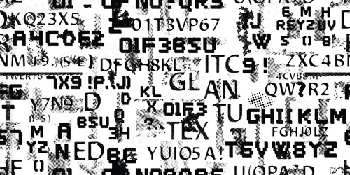 Glitch distorted abstract words . Seamless pattern texture. Pixel fonts .Screen print endless pattern texture © miloje