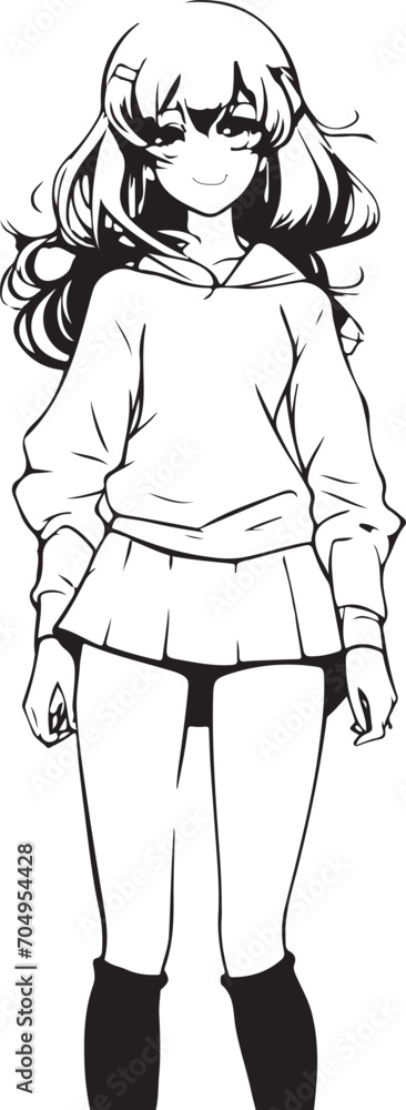 cute anime girl outline drawing illustration Stock Vector | Adobe Stock