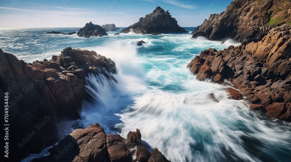 Fototapeta premium background of waves hitting cliffs on the shoreline
