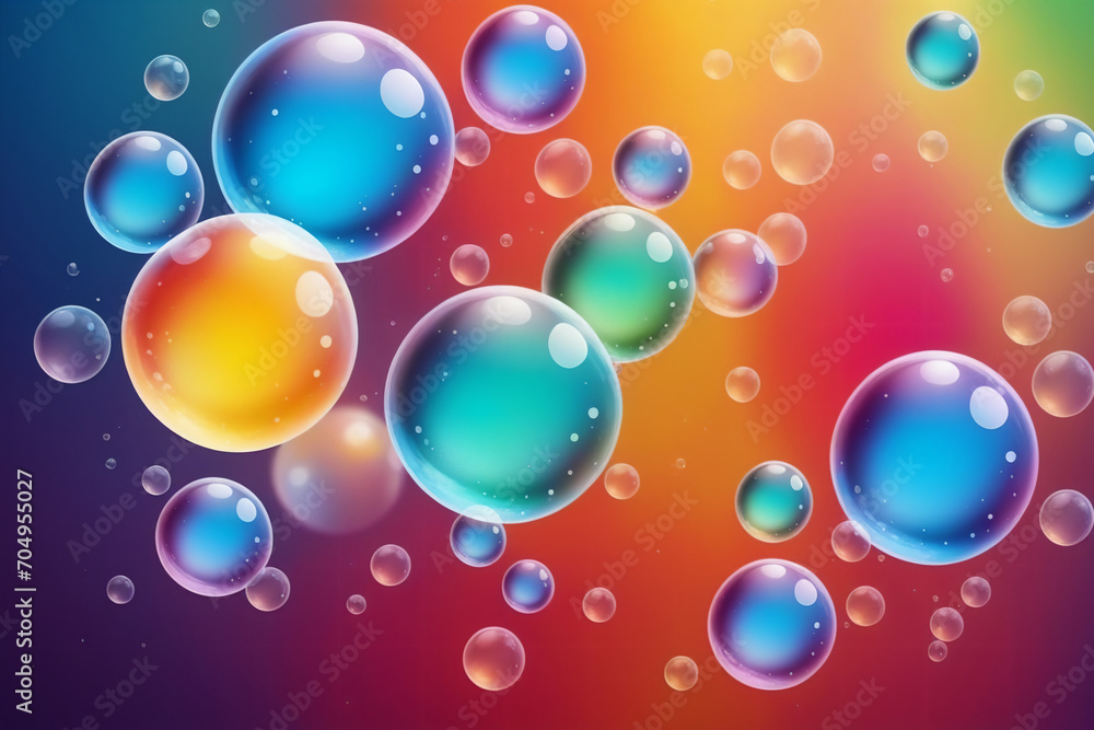 Flying bubbles on a colorful background