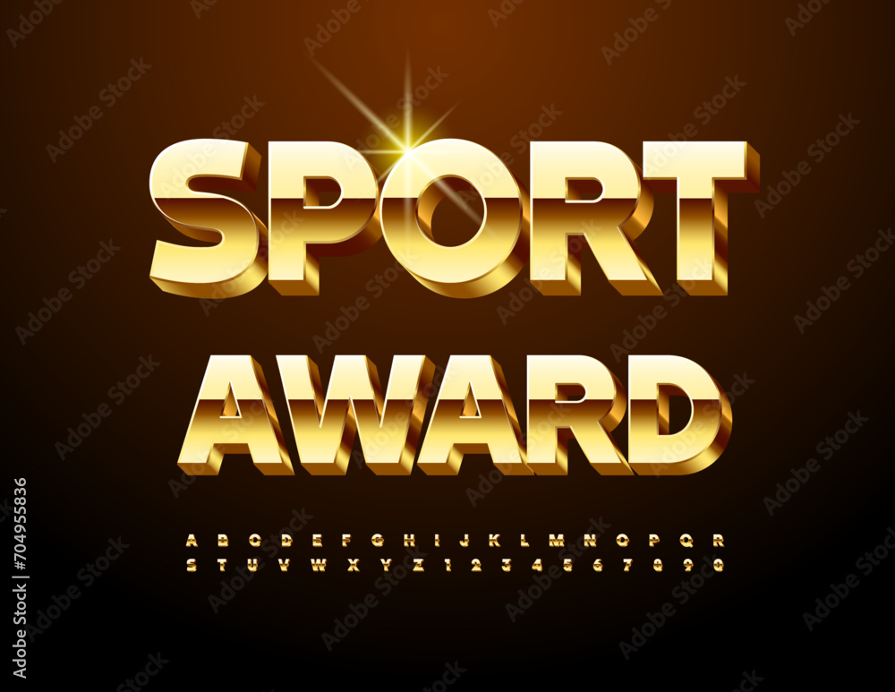Vector cool sign Sport Award. Trendy Gold Font. Premium Alphabet Letters and Numbers set. Vector cool sign Sport Award. Trendy Gold Font. Premium Alphabet Letters and Numbers set.