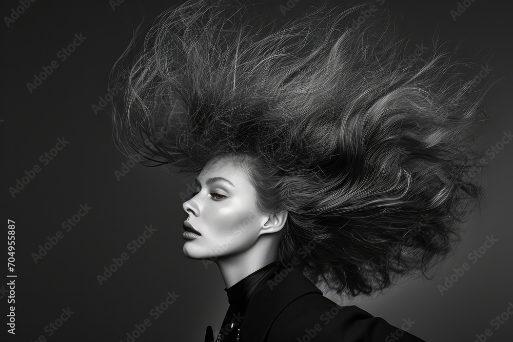 Striking Pose By A High Fashion Model With Voluminous Hair