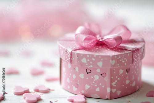 Pink Box With Hearts On White Background