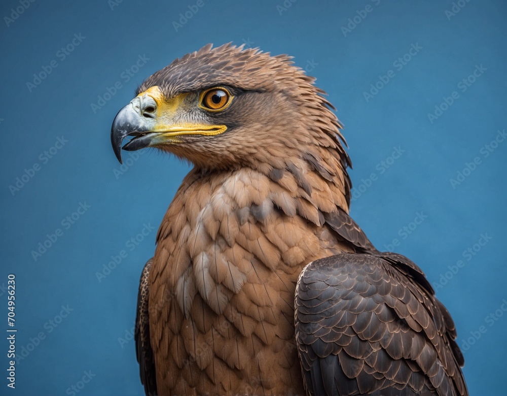 The Madagascar Serpent Eagle. Isolated on blue pastel background The Madagascar Serpent Eagle. Isolated on blue pastel background