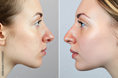 Rhinoplasty Of Womans Nose, Before And After Collage