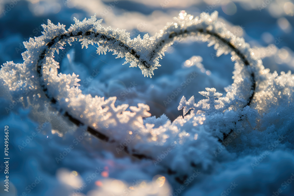 Winter Love Portrayed In Heart Frame With Snowflakes