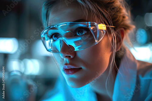 Female Chemist Utilizing Smart Glasses