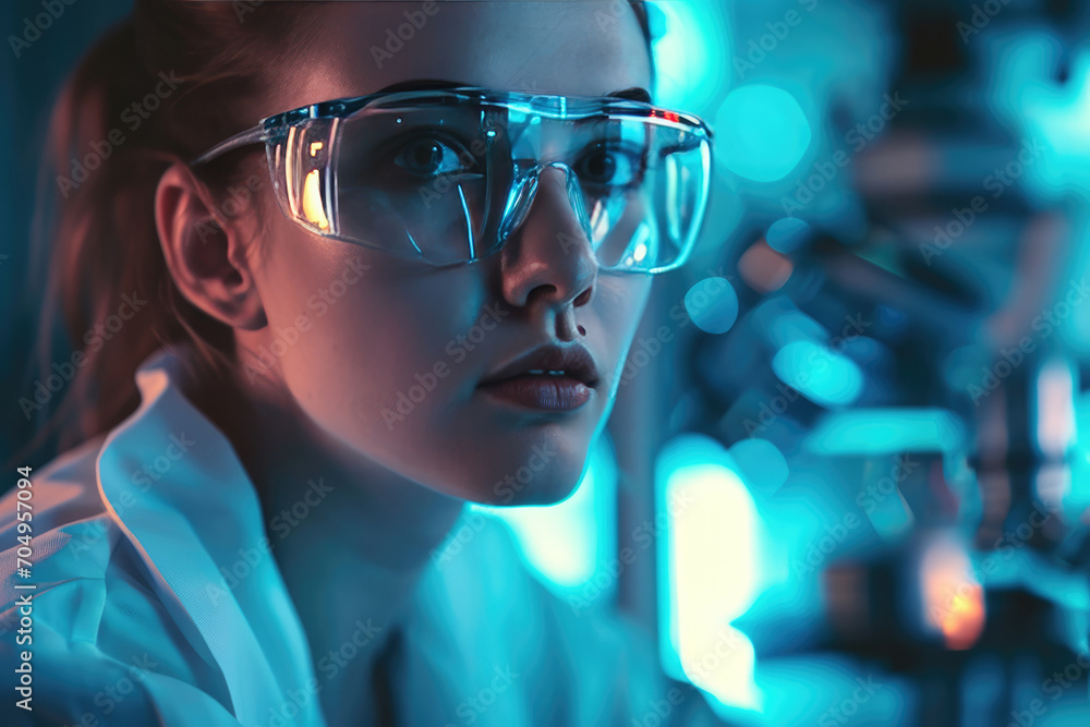 Female Forensic Scientist Wearing High-Tech Glasses Female Forensic Scientist Wearing High-Tech Glasses
