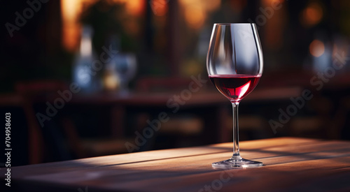 Elegant glass of red wine on blurred bar background. Wine industry concept. Generative AI