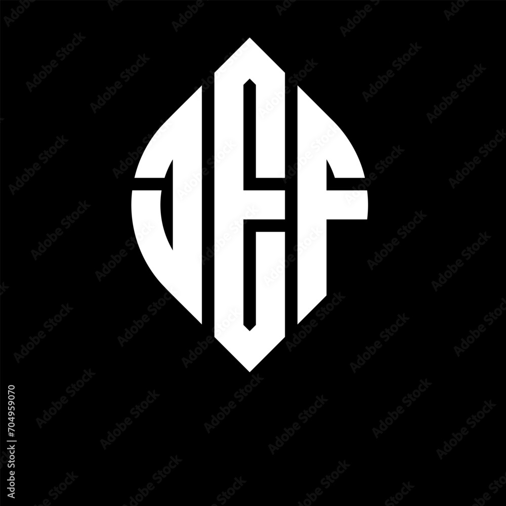 Fototapeta premium JEF circle letter logo design with circle and ellipse shape. JEF ellipse letters with typographic style. The three initials form a circle logo. JEF circle emblem abstract monogram letter mark vector.