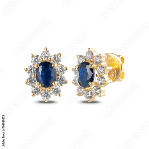 Pair of sapphire earrings isolated on white background.