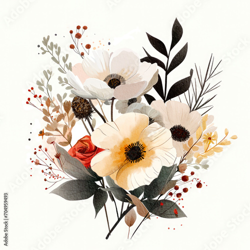 Bouquet of flowers on transparent background. Design for Sticker, printing, poster, wall art, card, packaging.