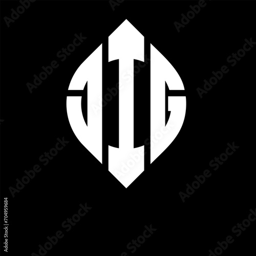 JIG circle letter logo design with circle and ellipse shape. JIG ellipse letters with typographic style. The three initials form a circle logo. JIG circle emblem abstract monogram letter mark vector.