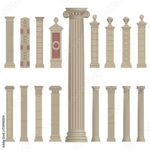 pillar column antique ancient old roman greek architecture set