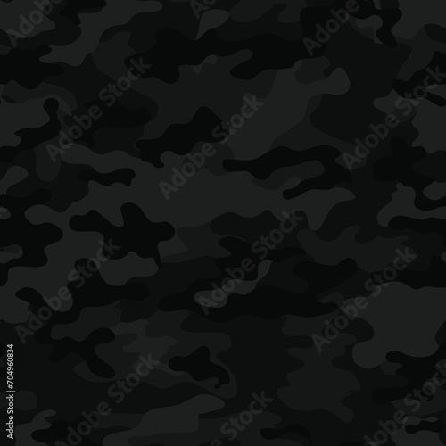 Camouflage black background, seamless vector modern classic print
