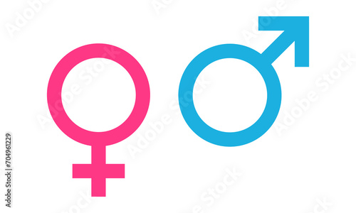 Gender icon set. The sign of a woman, a man, a non-binary gender identity, androgynous and intersex, transgender. Symbol of male, female and unisex, flat simple design illustration 