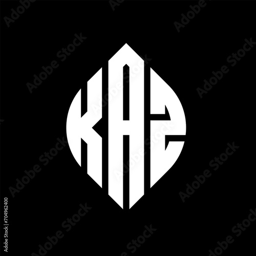 KAZ circle letter logo design with circle and ellipse shape. KAZ ellipse letters with typographic style. The three initials form a circle logo. KAZ circle emblem abstract monogram letter mark vector.