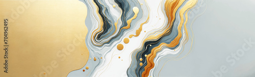 Stylish banner in abstract modern impressionism technique in painting art. Wall poster print template. Background texture in pastel and gold colors. Generative AI