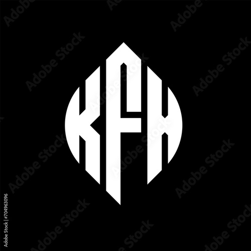 KFX circle letter logo design with circle and ellipse shape. KFX ellipse letters with typographic style. The three initials form a circle logo. KFX circle emblem abstract monogram letter mark vector. photo