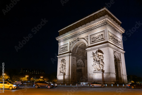 Paris, France - 20 May, 2023: view on the Arc de Triomphe at the night